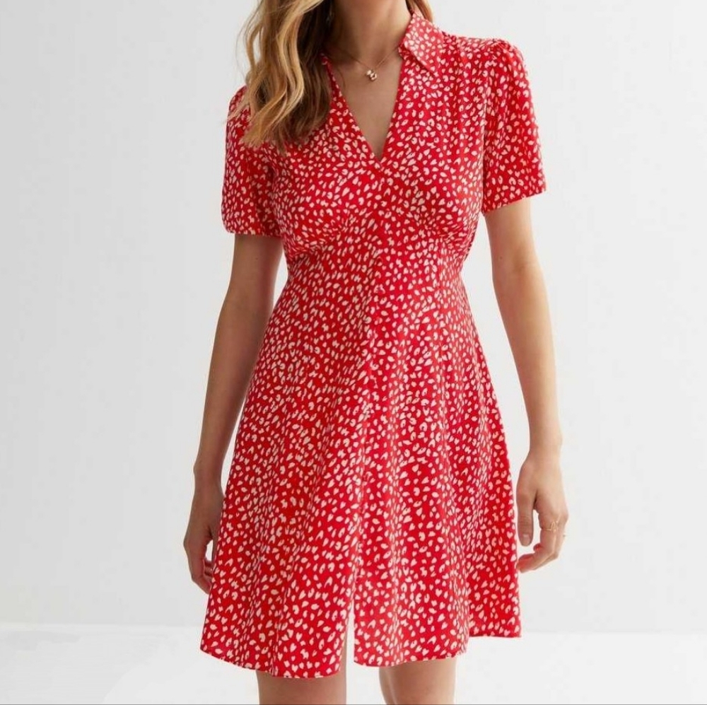NWT New Look red and white patterned mini dress